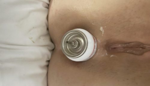 Beer cans up her ass-proud woman
